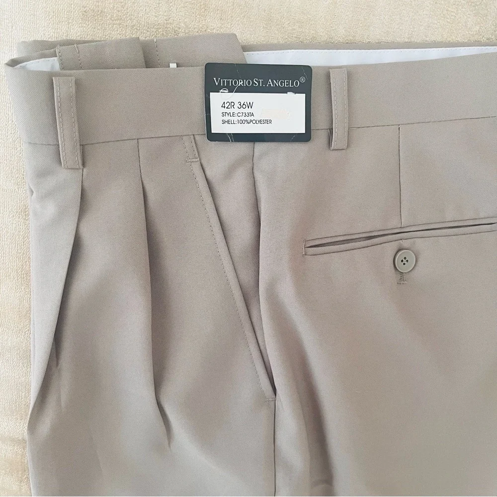 NEW Mens Vittorio St. Angelo Beige Cream 3 Button Suit Pants Size 42R 36W NWT
